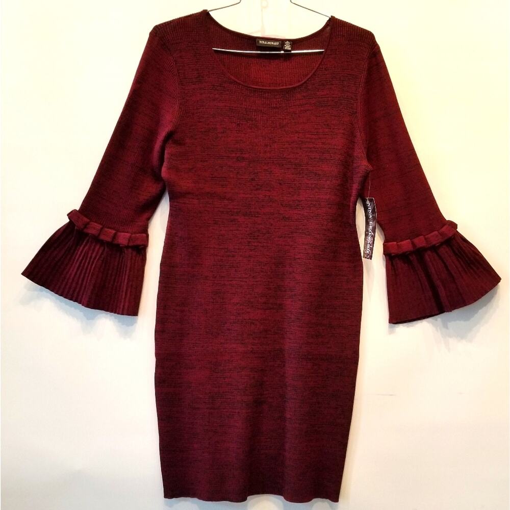 Nina Leonard NEW Knit Dress Bell Sleeves Round Neck‎ Comfortable Women's Size XL
